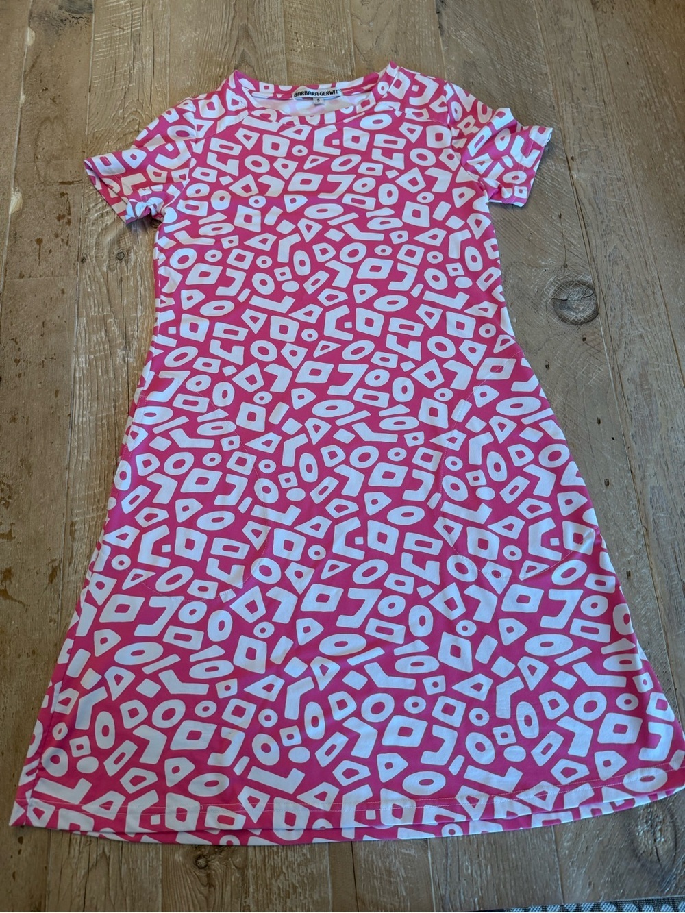 Barbara Gerwit Pink & White Geometric A-Line Casual Dress S